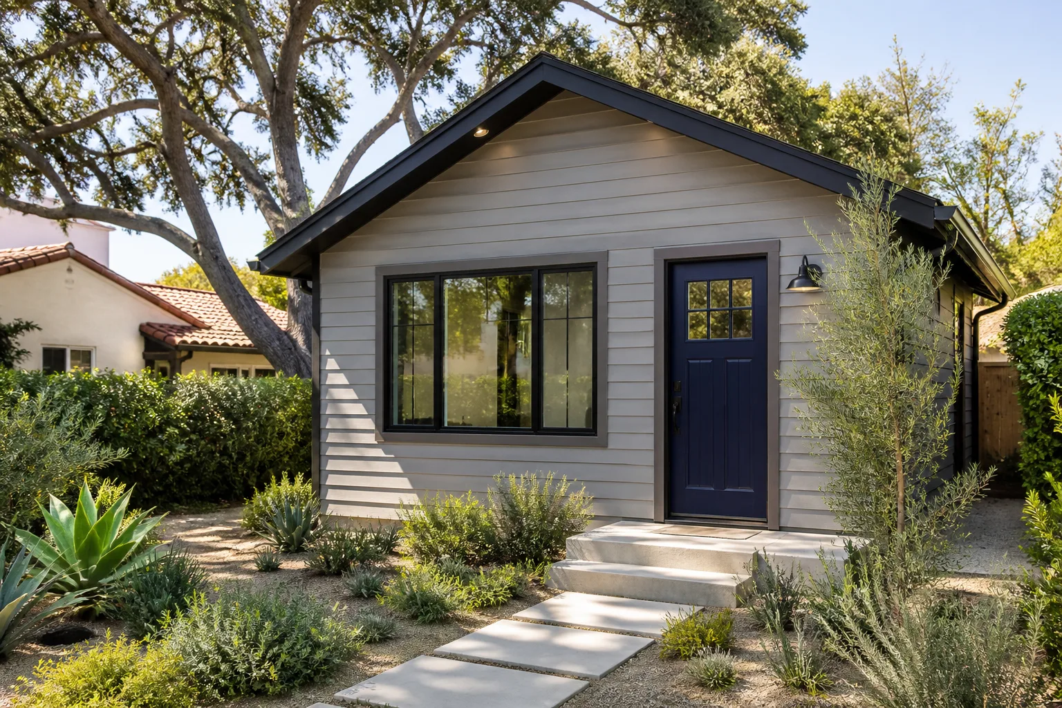 A former garage converted into a guest house
